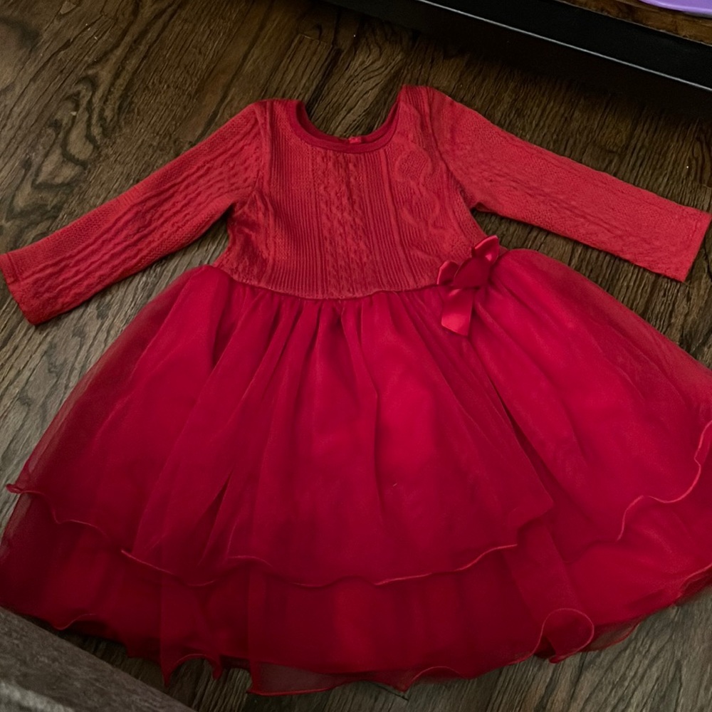 Beautiful 2T Mia & Mimi Red Cable Knit Sweater Dress with Tiered Tutu